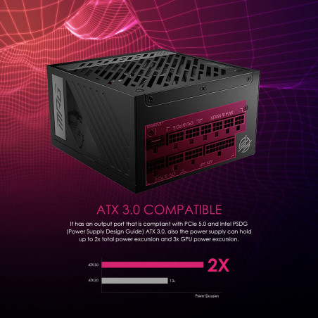 MSI MPG A850G PCIE5 Alimentation, Prise EU - 850W, certifiée 80 Plus Gold, ATX 3.0, 100% modulaire, Support GPU PCIe 5.0, conden