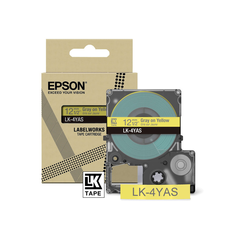 Epson Labelworks LK-4YAS Cartouche d'étiquetage compatible avec Epson LabelWorks LW-C610 et LW-C410 Jaune/gris 12 mm Epson Labelworks LK-4YAS Cartouche d'étiquetage compatible avec Epson LabelWorks LW-C610 et LW-C410 Jaune/gris 12 mm