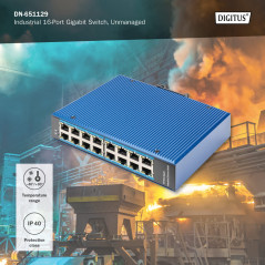 DIGITUS Commutateur réseau - 16 Ports Gigabit Ethernet - 16x RJ45 - Non géré - 10/100/1000 Mbps - Rail DIN et Montage Mural - IP