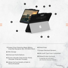 UAG Urban Armor Gear Scout Handstrap Case | Microsoft Surface Pro 9 | Schwarz | 324014114040