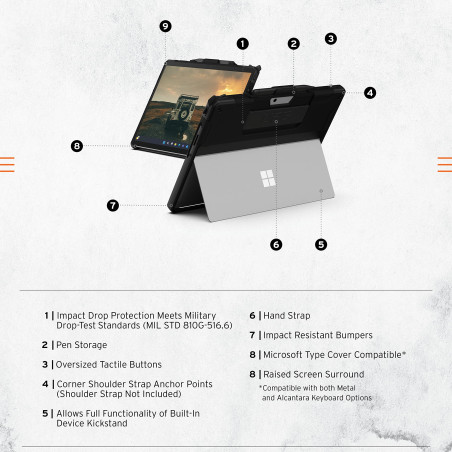 UAG Urban Armor Gear Scout Handstrap Case | Microsoft Surface Pro 9 | Schwarz | 324014114040