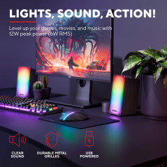 Trust Gaming GXT 611 Wezz Enceinte PC Gamer 2.0, Éclairage LED RGB, 12 W (6 W RMS), Alimentation USB, Connexion 3,5 mm, Contrôle