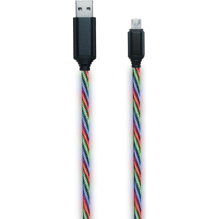 2GO Câble de données et de charge micro USB tricolore - Câble LED tricolore - 100 cm - Fiche en aluminium - Pour tous les appare