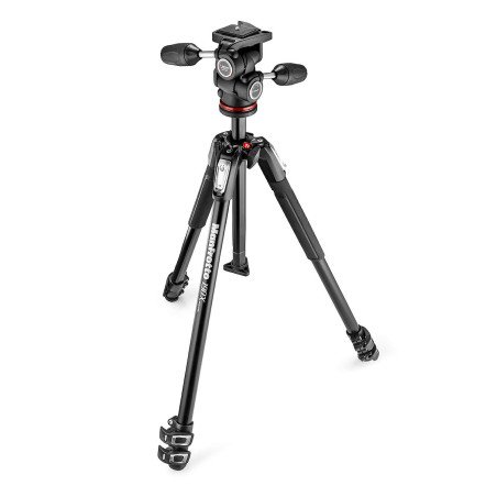 Manfrotto MK190X3-3W Kit Trépied en Aluminium à 3 Sections avec Tête Fluide 3D – Trépied Photo/Vidéo pour Appareils Reflex et Hy