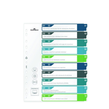 DURABLE - Intercalaires imprimables translucides A4+ 10 onglets - multicolore - 1 pièce - 679527
