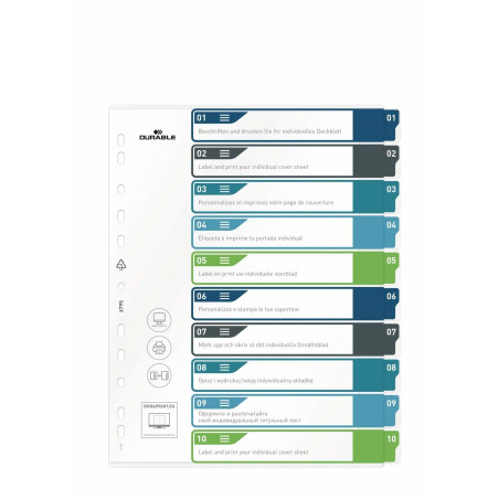 DURABLE - Intercalaires imprimables translucides A4+ 10 onglets - multicolore - 1 pièce - 679527
