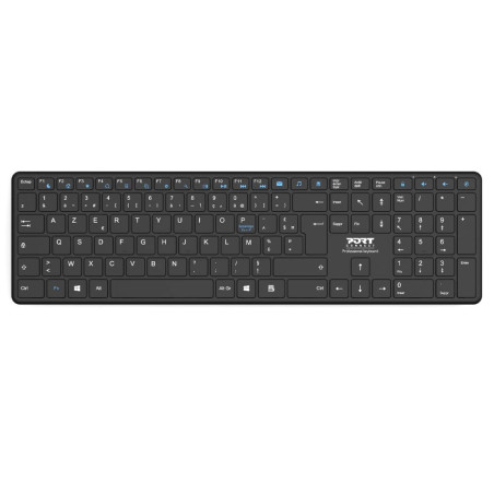 Port Connect Clavier de Bureau précis Bluetooth Rechargeable indicateur LED portée 8m Slim et Design EU Noir