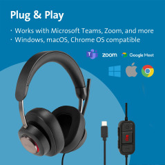 Kensington H2000 - Casque Audio USB-C avec Micro, Compatible avec Windows & Mac, avec Technologie Antibruit & Câble de 1,8 m (K8