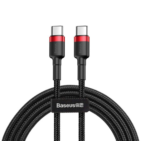 BASEUS Câble CAFULE PD2.0 60 W Type-C/C (20 V 3 A) 2 m Rouge/Noir, Power Delivery