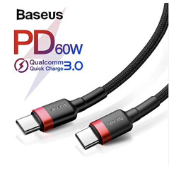 BASEUS Câble CAFULE PD2.0 60 W Type-C/C (20 V 3 A) 2 m Rouge/Noir, Power Delivery