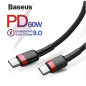 BASEUS Câble CAFULE PD2.0 60 W Type-C/C (20 V 3 A) 2 m Rouge/Noir, Power Delivery