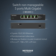 NETGEAR (MS305) Switch 2.5 Gigabit| 5 Ports Multi-Gigabit | Installation Bureau ou Mur, idéal pour Profiter des connexions Fibre