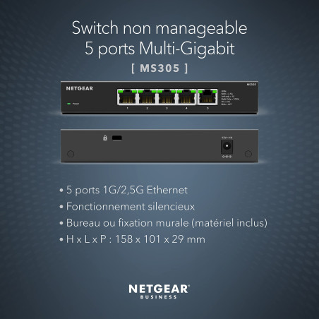 NETGEAR (MS305) Switch 2.5 Gigabit| 5 Ports Multi-Gigabit | Installation Bureau ou Mur, idéal pour Profiter des connexions Fibre