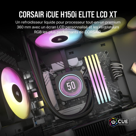 Corsair iCUE H150i Elite LCD XT Refroidisseur de CPU Liquide - Écran LCD IPS - Trois Ventilateurs AF120 RGB Elite - Radiateur 36