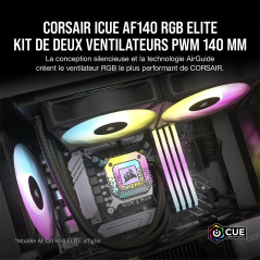 Corsair iCUE AF140 RGB ELITE 140mm PWM Kit de Deux Ventilateurs - Huit LED RGB Par Ventilateur - Technologie AirGuide - Palier F