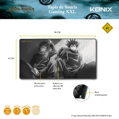 Konix Jujutsu Kaisen Tapis de Souris Gaming XXL 90 x 46 cm - Base antidérapante en Caoutchouc - Motif Yuji et Megumi
