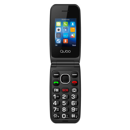 Qubo NEONW Bleu Téléphone Portable avec Couvercle pour Personnes âgées | Grandes Touches | Bouton SOS | Écran 2,4 Pouces | Appel
