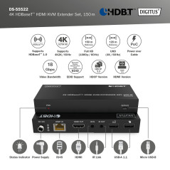 DIGITUS DS-55522 Extender KVM HDMI (HDBaseT) - UHD 4K/60 Hz - 120 m via câble LAN (HDBaseT 100 m) - Kit : émetteur & récepteur -