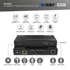 DIGITUS DS-55522 Extender KVM HDMI (HDBaseT) - UHD 4K/60 Hz - 120 m via câble LAN (HDBaseT 100 m) - Kit : émetteur & récepteur -