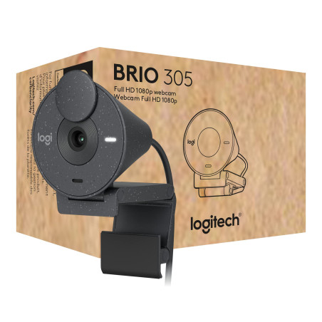 Logitech Brio 305, Webcam Full HD 1080P avec Cache de Confidentialité, Micros à Réduction de Bruit Mono, USB-C, Automatique de l