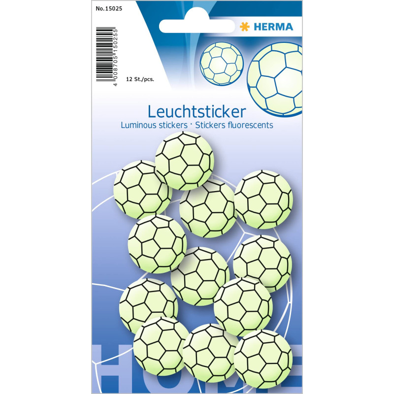 Herma autocollants réflechissants 12 sticker , tenue permanente , motif ballons de football Herma autocollants réflechissants 12 sticker , tenue permanente , motif ballons de football