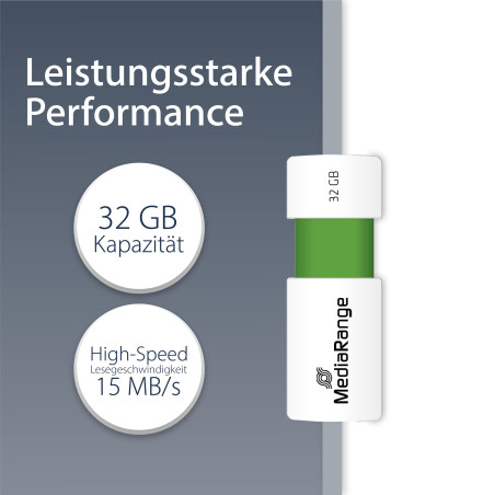 MediaRange Clé USB 32GB Vert MR973 Mécanisme Coulissant