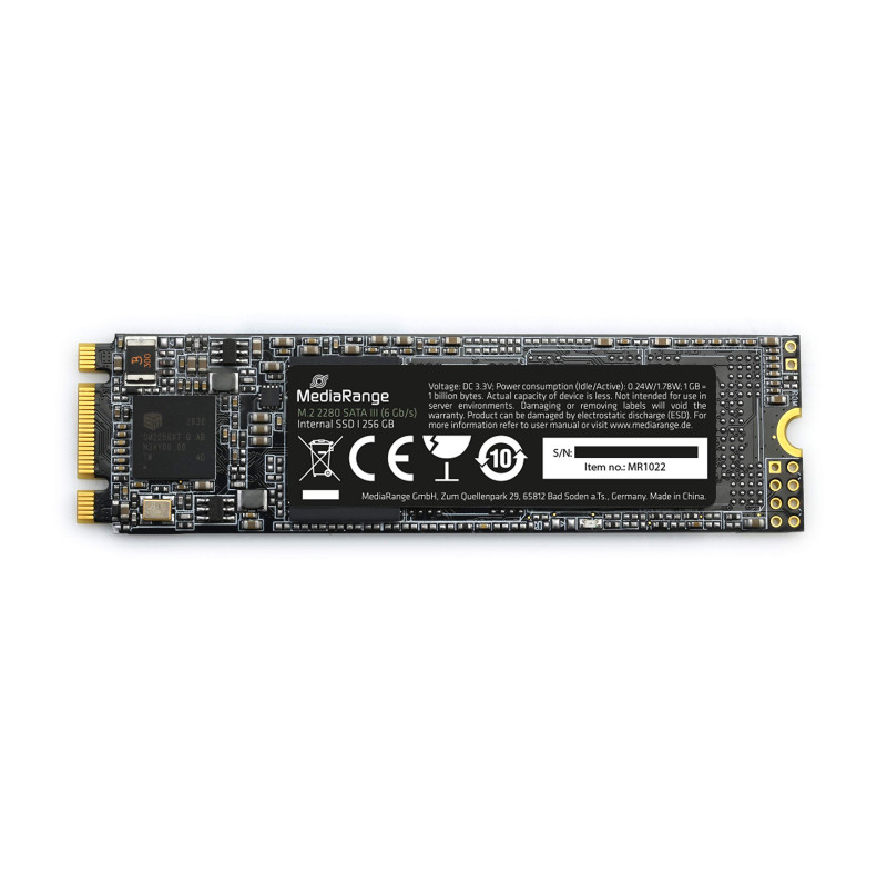 MediaRange Disque Dur Interne M.2 2280, SATA 6 GB/s, 256 Go, Noir