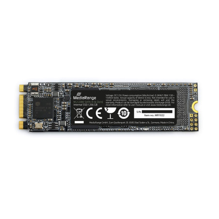 MediaRange Disque Dur Interne M.2 2280, SATA 6 GB/s, 256 Go, Noir
