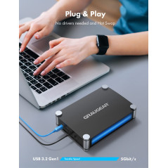 GRAUGEAR Boîtier externe en aluminium pour 1x lecteur Blu-Ray-CD-DVD, 5,25" SATA, connexion USB 3.0 et eSATA, avec adaptateur US