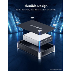 GRAUGEAR Boîtier externe en aluminium pour 1x lecteur Blu-Ray-CD-DVD, 5,25" SATA, connexion USB 3.0 et eSATA, avec adaptateur US