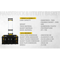 Stanley Diable Pliable et Caisse Pliante FT501/FT505 - Chariot de Transport 70 kg - Caisse Pliante 25 kg - Shopping, Manipulatio
