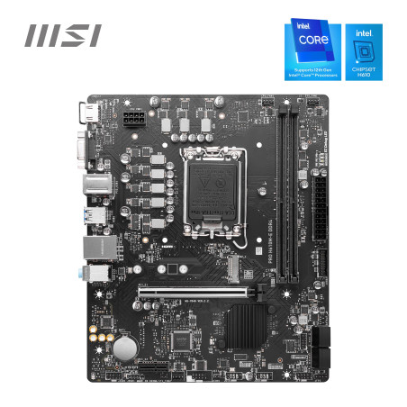 MSI Pro H610M-E DDR4 Carte mère, Micro-ATX - pour processeur Intel de 14e, 13e et 12e gén., LGA 1700 - DDR4 Memory Boost 3200MHz