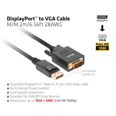 Club 3D CAC-1012 Câble DisplayPort™ vers VGA 2 m 28 AWG