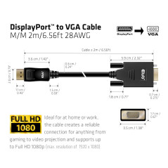 Club 3D CAC-1012 Câble DisplayPort™ vers VGA 2 m 28 AWG