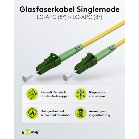 goobay 59632 Câble à fibre optique (FTTH) / monomode (OS2) Simplex/LC APC (8°) mâle vers LC-APC (8°) mâle/câble à fibre optique