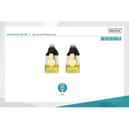 DIGITUS Câble LAN Cat 6A - 10m - RJ45 Câble réseau - S/FTP blindé - Compatible Cat-6 & Cat-7 - Noir