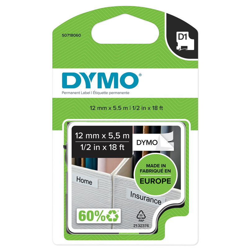 DYMO D1 étiquettes autocollantes authentiques de hautes performances en nylon | 12mm x 5,5m | impression en noir sur fond blanc DYMO D1 étiquettes autocollantes authentiques de hautes performances en nylon | 12mm x 5,5m | impression en noir sur fond blanc