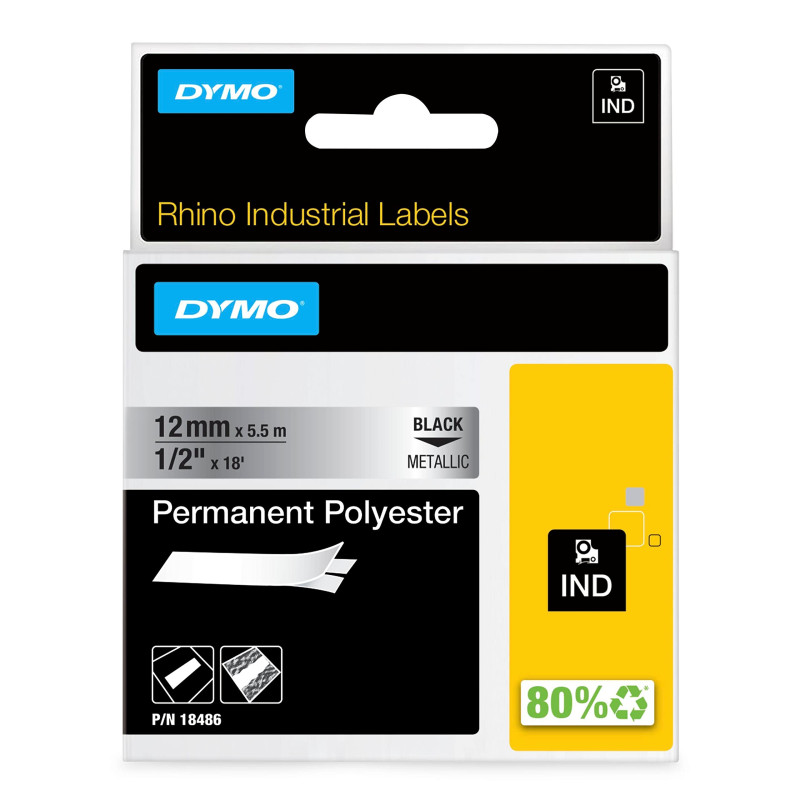 Dymo 18486 ruban d'étiquette - Rubans d'étiquettes (Noir sur fond métallique, Polyester, Boîte, 5,5 m, 1,2 cm) Dymo 18486 ruban d'étiquette - Rubans d'étiquettes (Noir sur fond métallique, Polyester, Boîte, 5,5 m, 1,2 cm)
