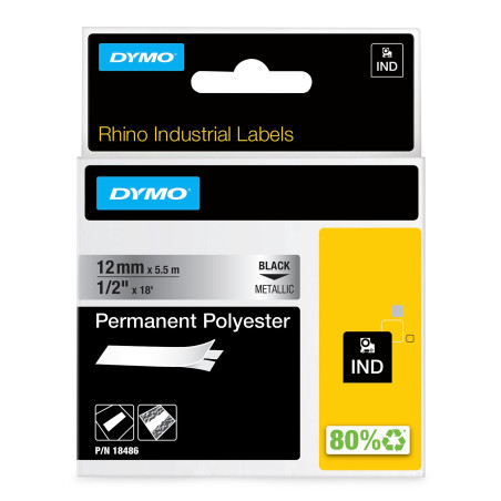 Dymo 18486 ruban d'étiquette - Rubans d'étiquettes (Noir sur fond métallique, Polyester, Boîte, 5,5 m, 1,2 cm)
