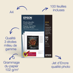Papier A4 jet d’encre de qualité photo Epson 102 g/m2, 100 feuilles