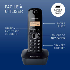 Panasonic KX-TG1612FRH Téléphone Numérique Sans Fil, Base et 2 Combinés, Identification de l'Appelant, Batterie Longue Durée, LC