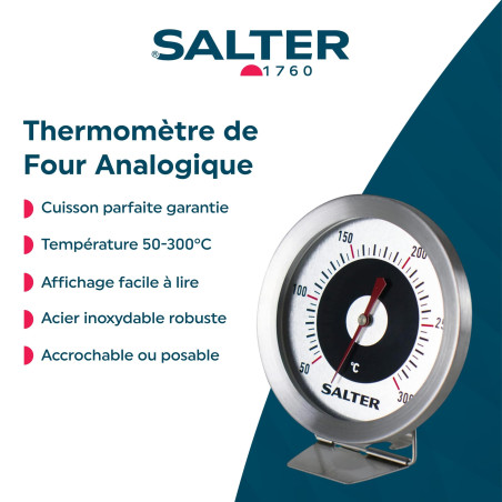 Salter Thermomètre de Cuisine en Acier Inoxydable, Analogique 50-300°C, Pour Fours à Gaz, Électrique, Chaleur Tournante, Thermom