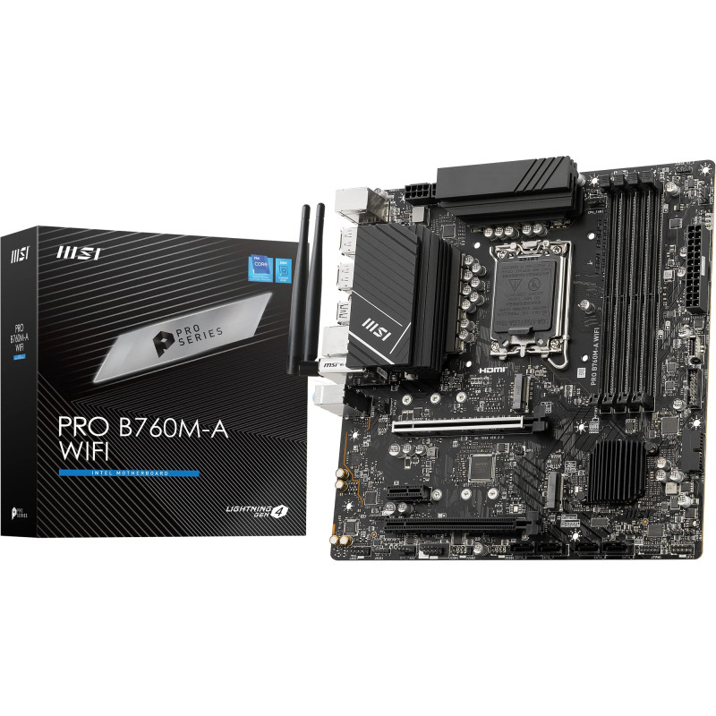 MSI Pro B760M-A WiFi Carte Mère, Micro-ATX - pour Processeurs Intel Core 14e, 13e & 12e Génération, LGA 1700 - DDR5 Memory Boost MSI Pro B760M-A WiFi Carte Mère, Micro-ATX - pour Processeurs Intel Core 14e, 13e & 12e Génération, LGA 1700 - DDR5 Memory Boost