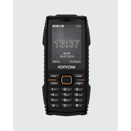 Konrow Stone Plus - Téléphone Portable Incassable Antichoc Certifié IP68 - Écran 2,4'' - Double Sim - Réseau 2G - 32Mo + 32Mo RA