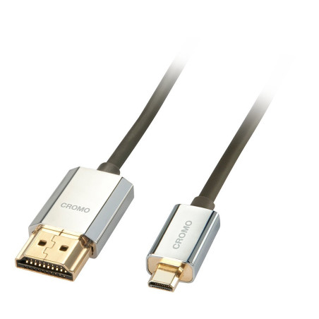 LINDY - Câble HDMI vers Micro HDMI A/D CROMO Slimline High Speed 3 Mètres avec Design Slimline, 4k@60Hz 10.2G 3D 1080p HDCP 2.2