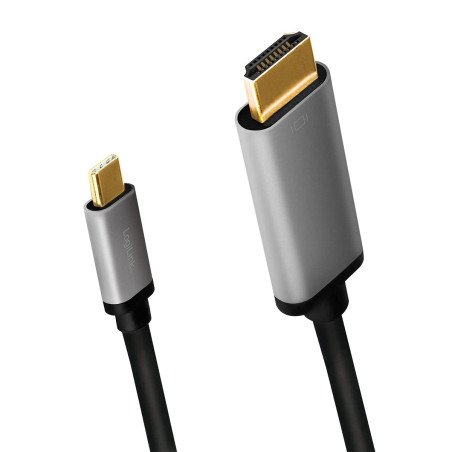 LogiLink CUA0101 Câble de connexion USB 3.2 Gen 1 HDMI 4 K/60 Hz Aluminium Noir/gris 1,8 m