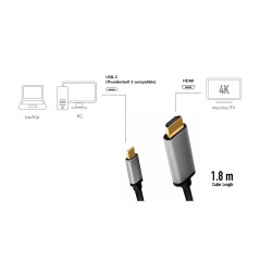 LogiLink CUA0101 Câble de connexion USB 3.2 Gen 1 HDMI 4 K/60 Hz Aluminium Noir/gris 1,8 m