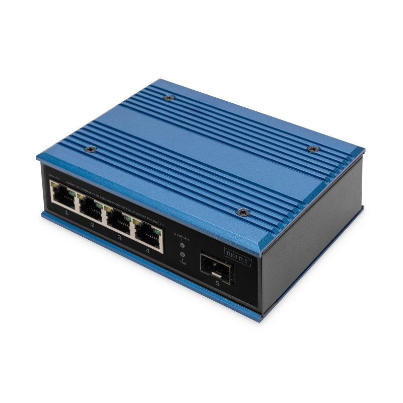DIGITUS Commutateur réseau PoE - 5 Ports Fast Ethernet - 4X RJ45 + 1x Port SFP - Non géré - 10/100 Mbps - Rail DIN et Montage Mu