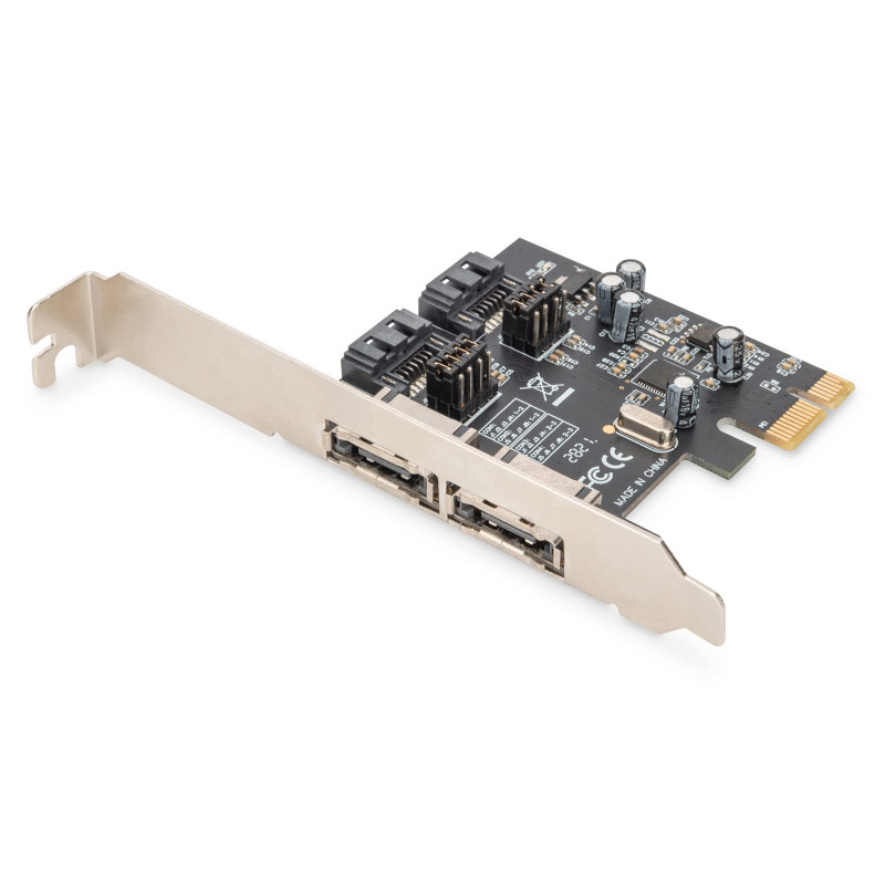 DIGITUS SATAIII PCIe Carte additionnelle - 2X SATA Ports internes - 2X eSATA Ports externes - 6 Gbit/s - pour SSDs, HDDs ou lect DIGITUS SATAIII PCIe Carte additionnelle - 2X SATA Ports internes - 2X eSATA Ports externes - 6 Gbit/s - pour SSDs, HDDs ou lect
