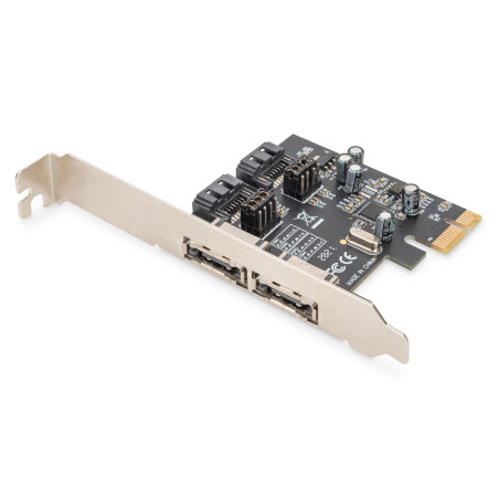 DIGITUS SATAIII PCIe Carte additionnelle - 2X SATA Ports internes - 2X eSATA Ports externes - 6 Gbit/s - pour SSDs, HDDs ou lect